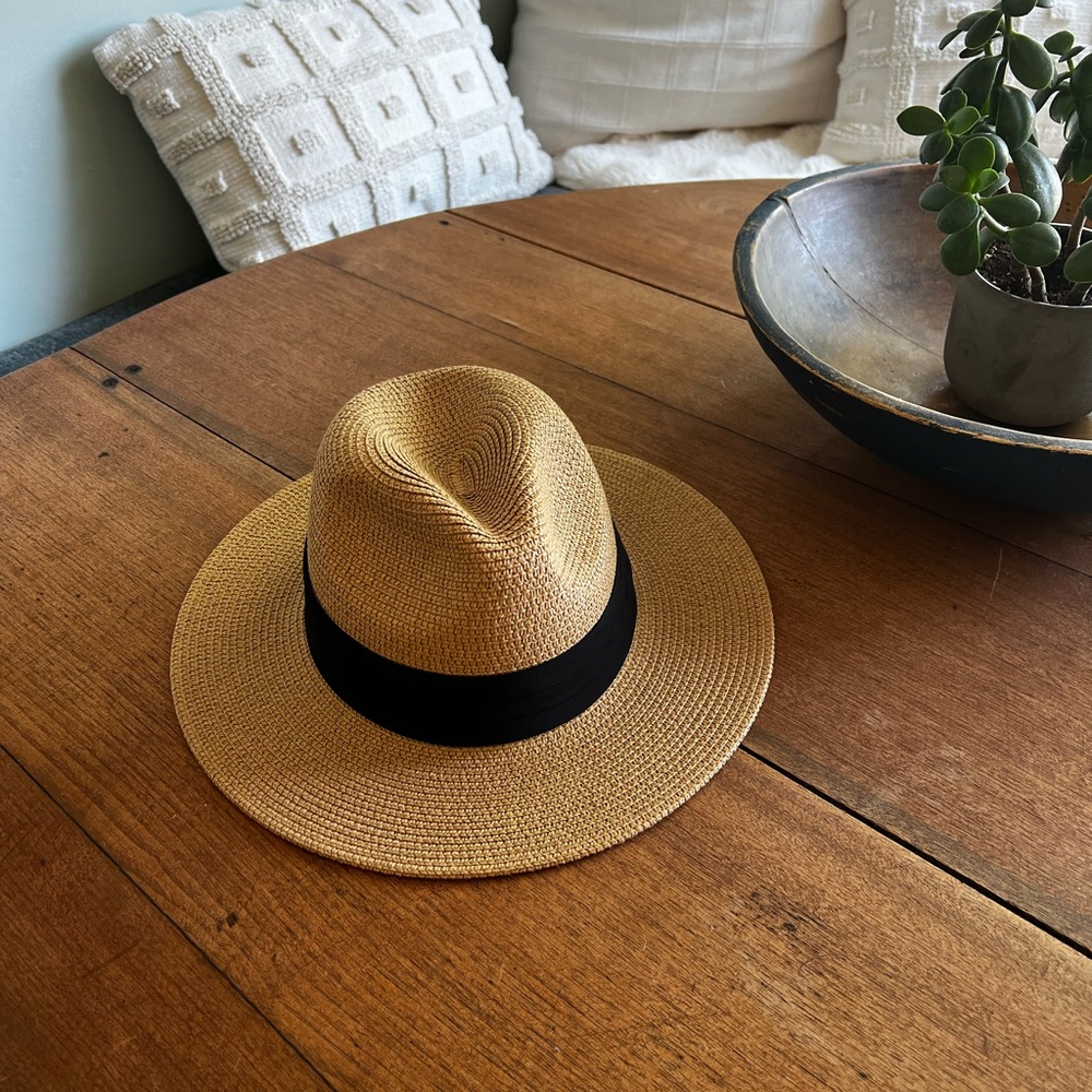 Tan and Black Wide-Brim Sun Hat